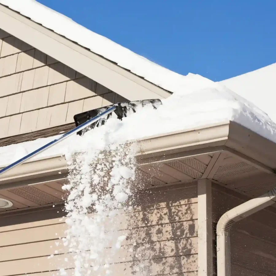 Cleaning gutters on an elevated structure with the goal of averting blockages and wateroverflow