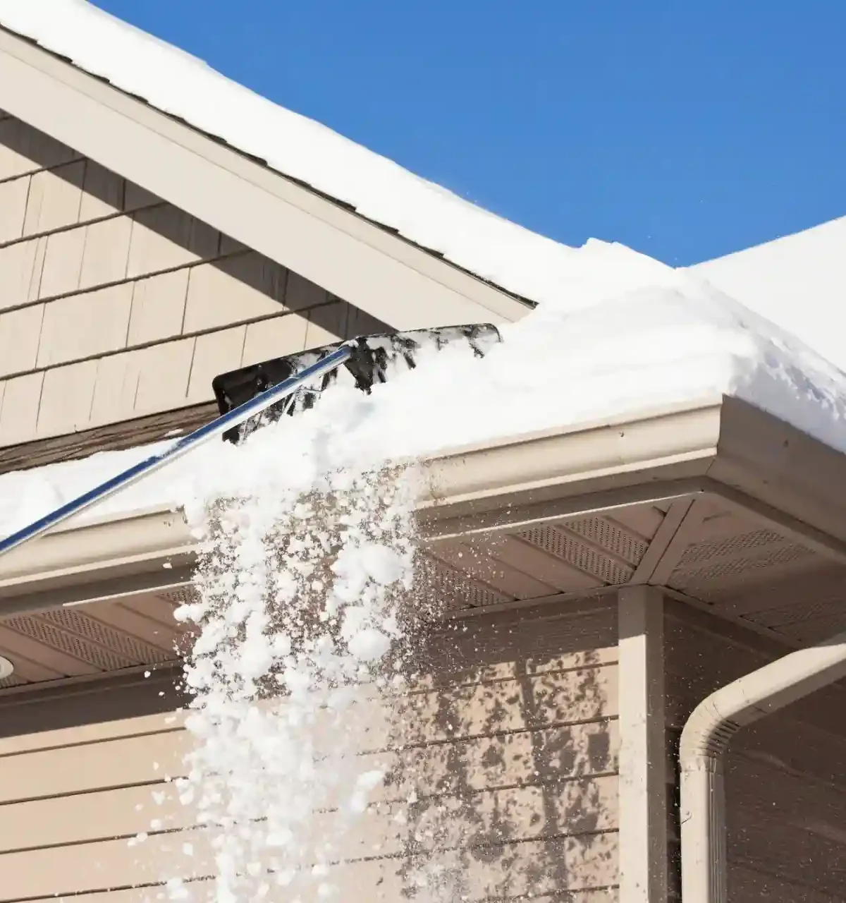 Cleaning gutters on an elevated structure with the goal of averting blockages and wateroverflow